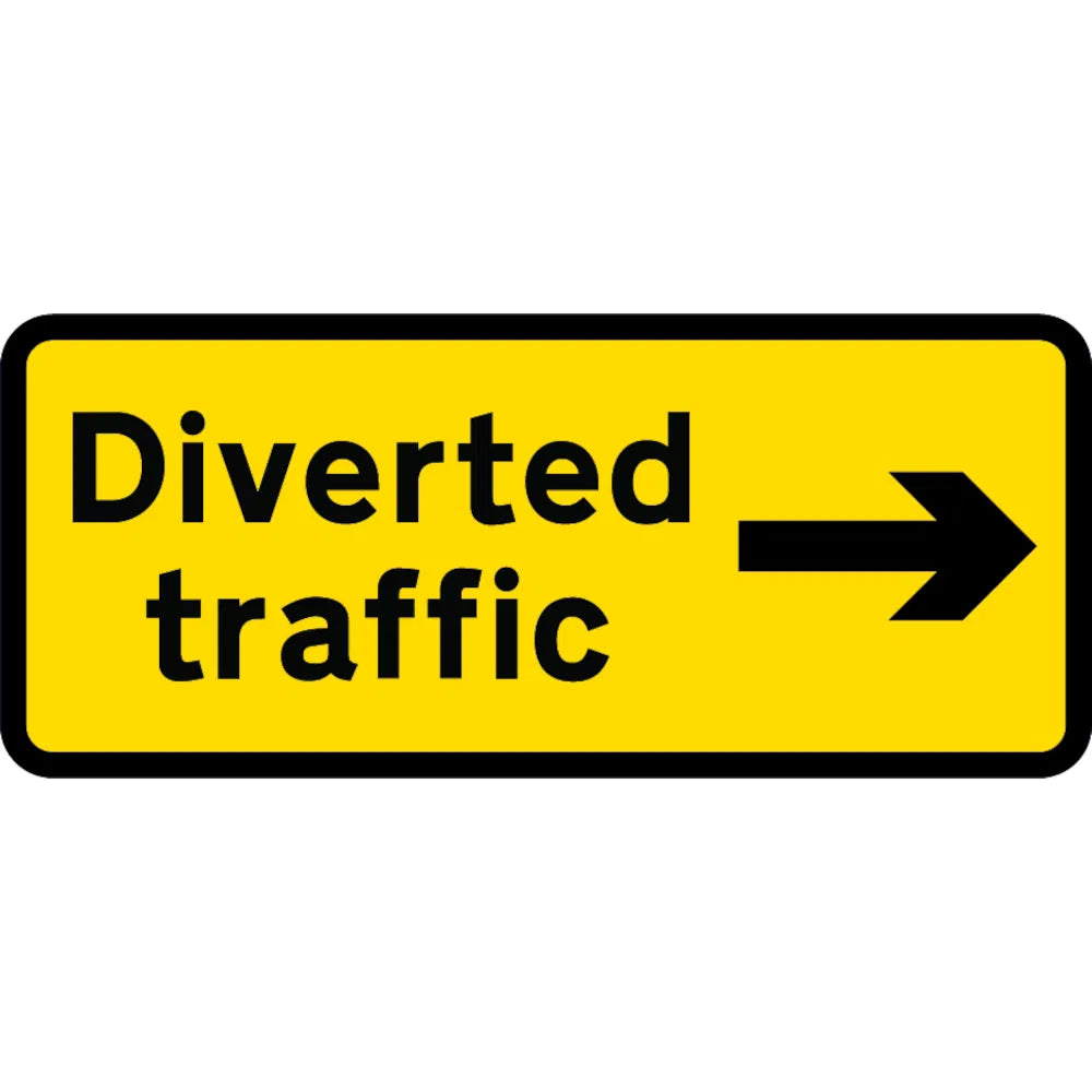 1050 x 450mm Diverted Traffic Right - Black Plastic Sign