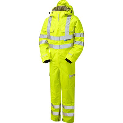 Men’s Yellow Waterproof Hi-Vis Overalls with Kneepad Pockets