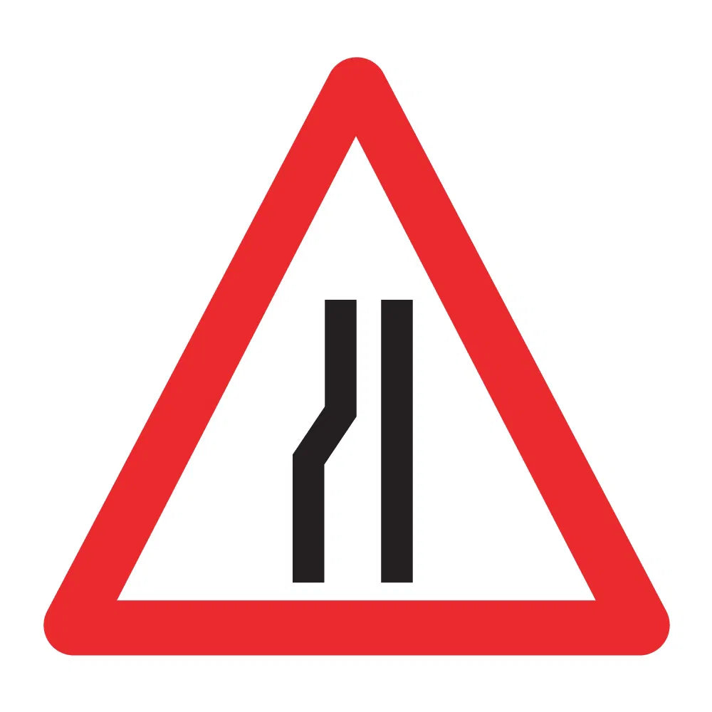 Road narrows left - 750mm Triangle - Zintec Sign