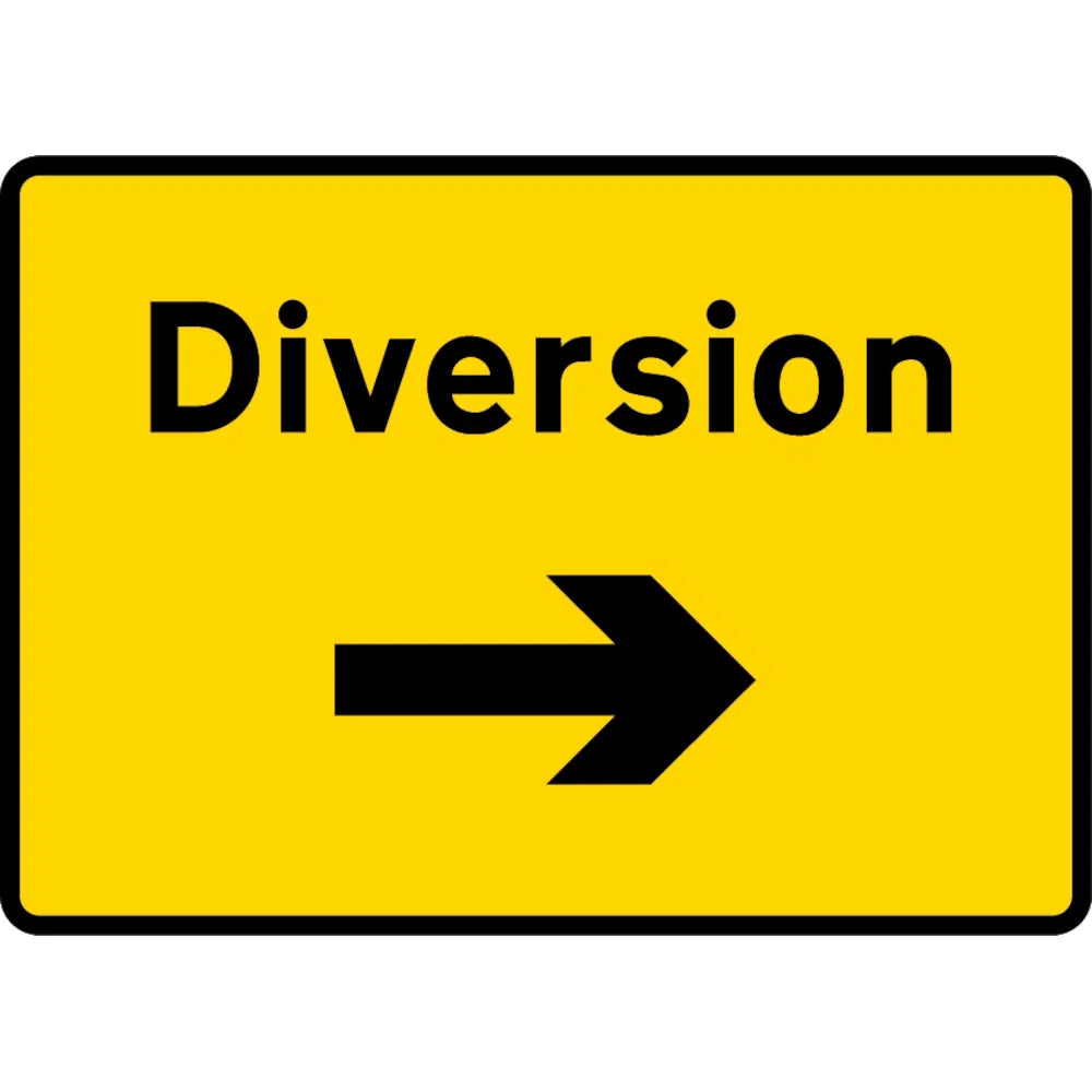 1050 x 750mm Diversion Right - Black Plastic Sign