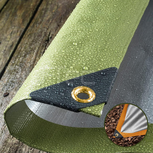 270GSM Tarpaulin Extra Heavy Duty Builders Waterproof Ground Sheet Cover Green & Silver