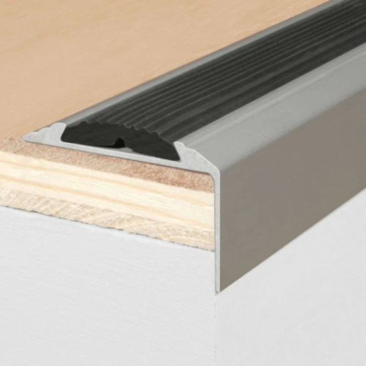 Anodised Aluminium Non Slip Rubber Stair Nosing With Black Rubber 