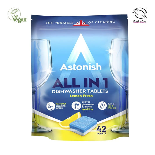 Astonish All-in-One Dishwasher Tablets - Pack of 42 | Powerful Cleaning for Sparkling Dishes