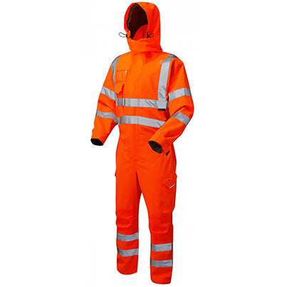 Leo EcoViz Watertown Men’s Orange Waterproof Hi-Vis Overalls