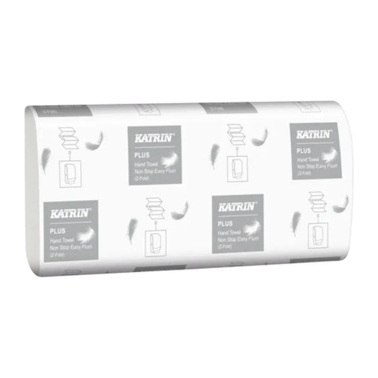 Katrin Plus M2 Z-Fold Easy Flush 2-Ply Hand Towels - Bright White - Pack of 2,400